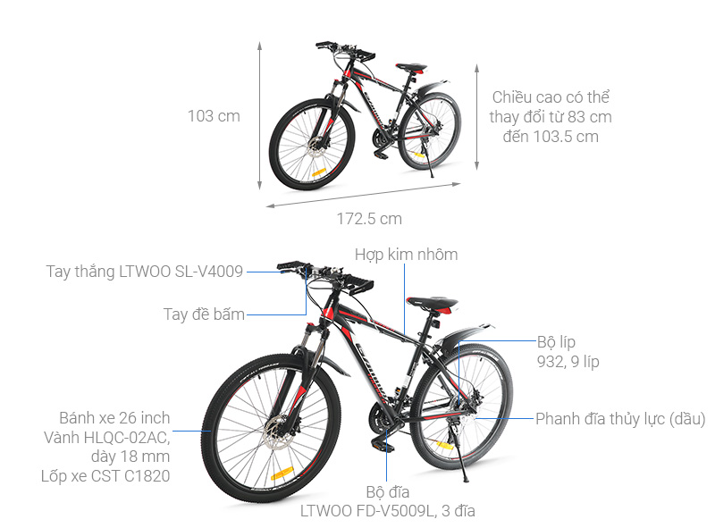 Xe Đạp Địa Hình MTB Gammax 26-Leiming-6.0-27S-HD 26 inch