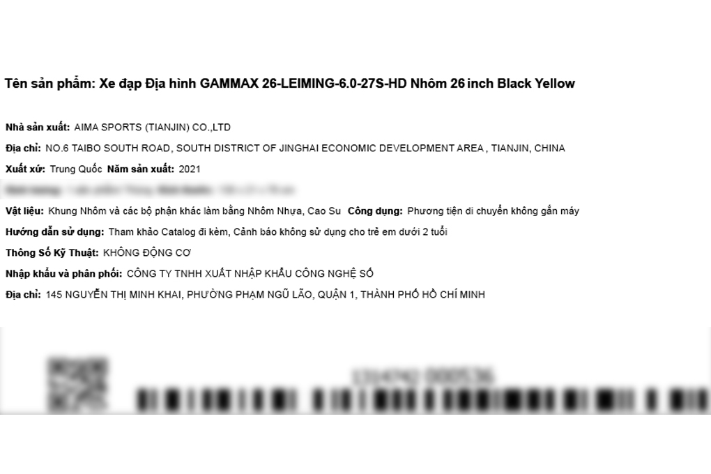 Xe Đạp Địa Hình MTB Gammax 26-Leiming-6.0-27S-HD 26 inch Màu Đen - Vàng