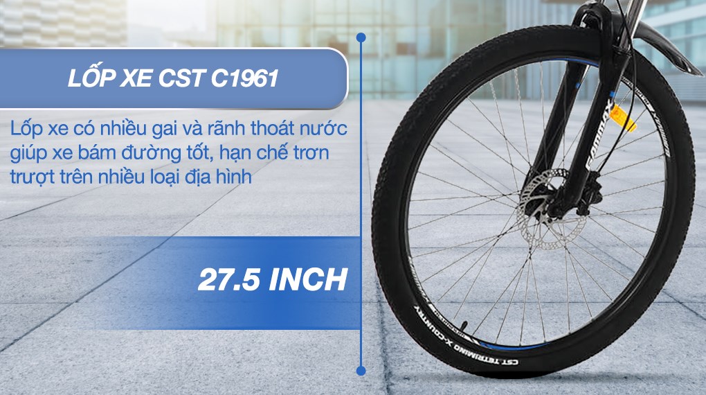 Xe đạp MTB Gammax 27.5LEITING 6.0-27S-HD A 27.5 inch với lốp xe C1961 có rãnh lớn đảm bảo an toàn cho người lái