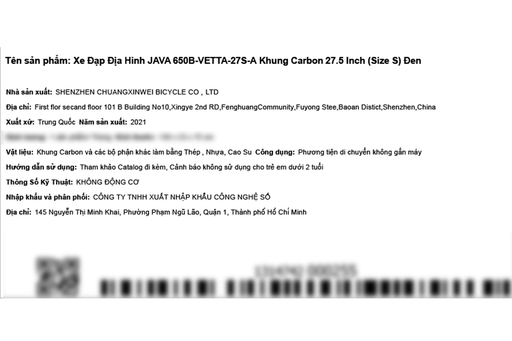 Xe Đạp Địa Hình MTB Java 650B-Vetta-27S-A 27.5 inch Size S Màu Đen