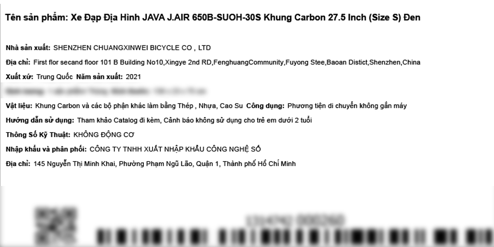 Xe đạp địa hình MTB Java J.AIR 650B-SUOH-30S 27.5 inch Size S