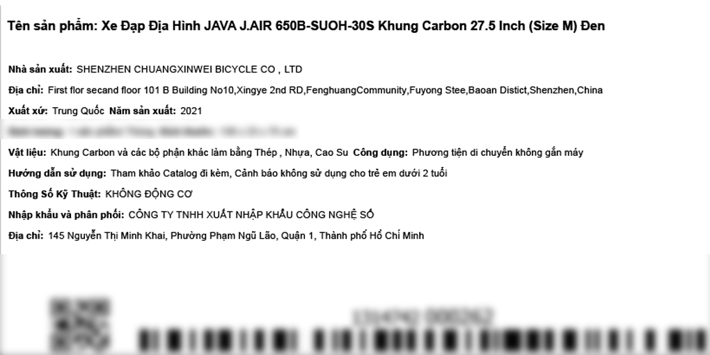 Xe Đạp Địa Hình MTB Java J.AIR 650B-Suoh-30S 27.5 inch Size M Màu Đen
