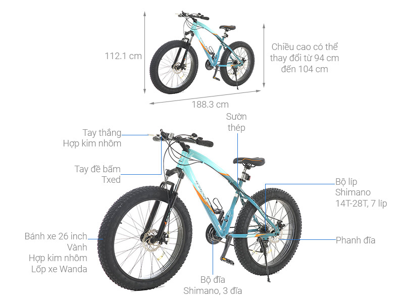 Xe Đạp Địa Hình MTB Txed Brave Boy 26 26 inch Size S