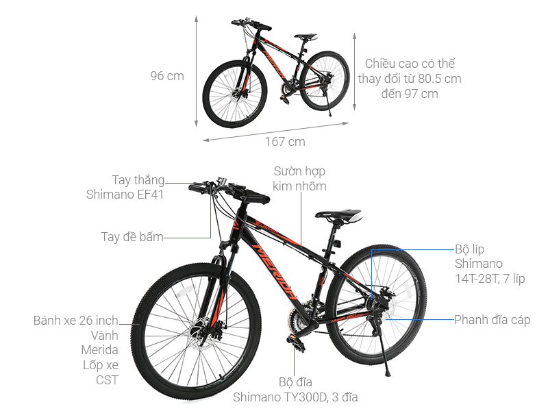 Xe Đạp Địa Hình MTB Merida Warrior 300Ds 26 inch Size XS