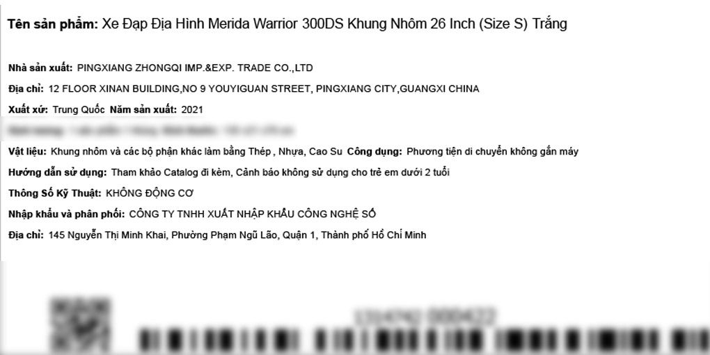 Xe Đạp Địa Hình MTB Merida Warrior 300Ds 26 inch Size S Màu Trắng