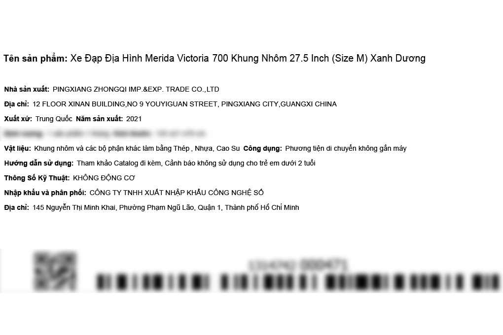 Xe Đạp Địa Hình MTB Merida Victoria 700 27.5 inch Size M Màu Xanh Dương