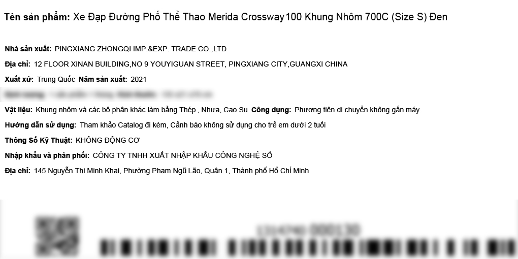 Xe Đạp Đường Phố Touring Merida Crossway100 29 inch Size S Màu Đen