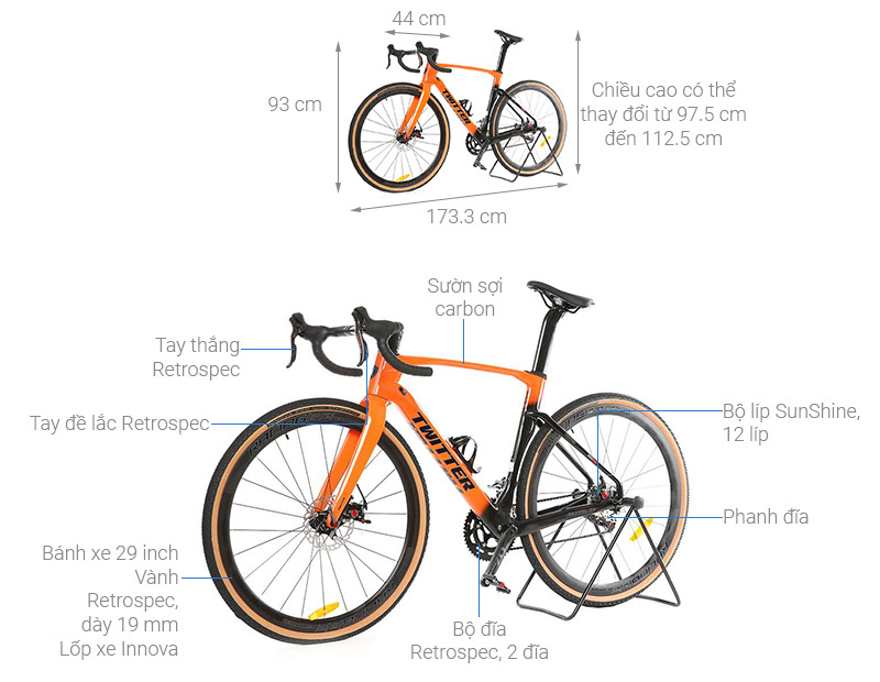 Xe Đạp Thể Thao Road Twitter Gravel V2 29 inch Size M