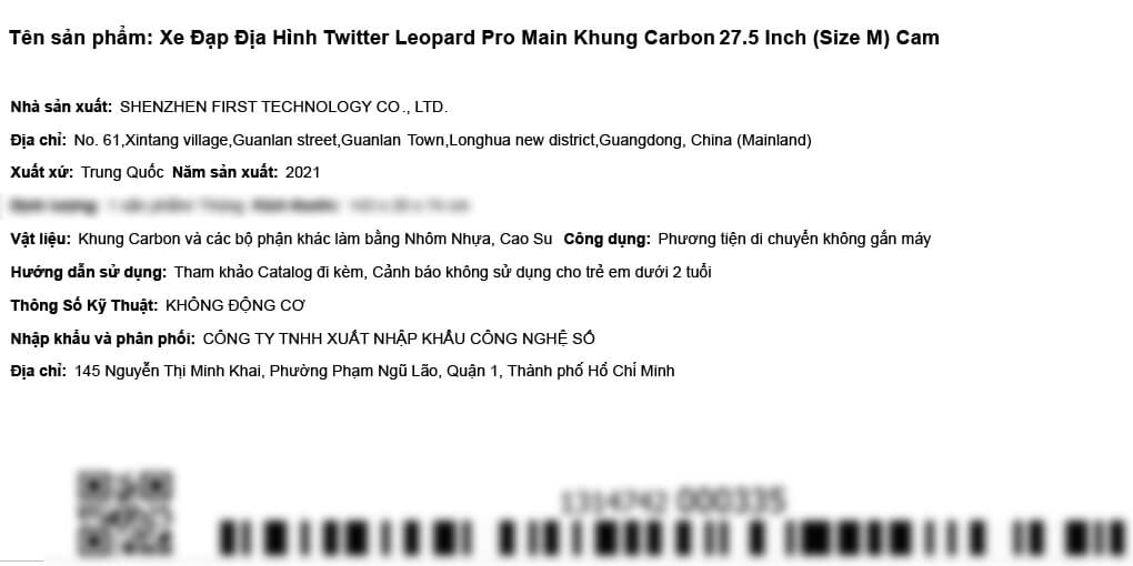 Xe Đạp Địa Hình MTB Twitter Leopard Pro Main 27.5 inch Size M