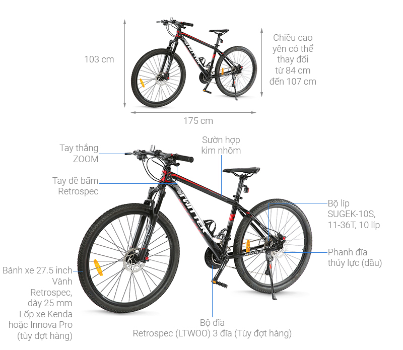 Xe Đạp Địa Hình MTB Twitter Mantis 2.0 27.5 inch Size M