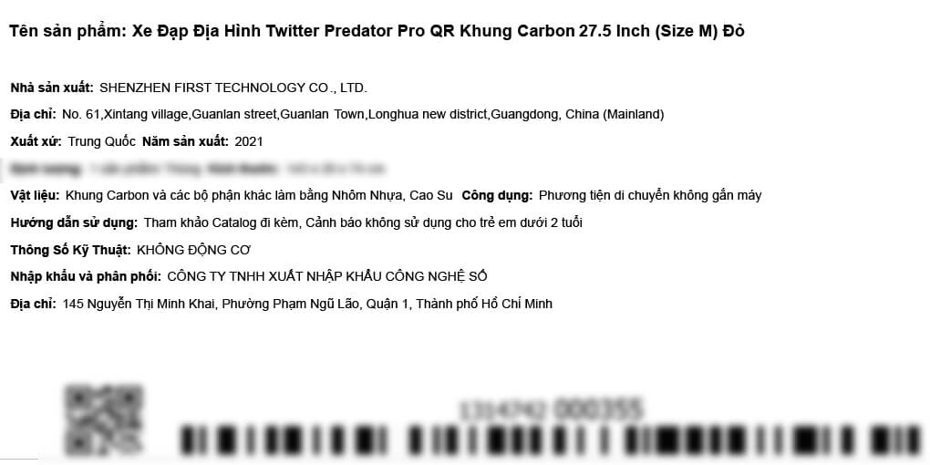 Xe Đạp Địa Hình MTB Twitter Predator Pro QR 27.5 inch Size M