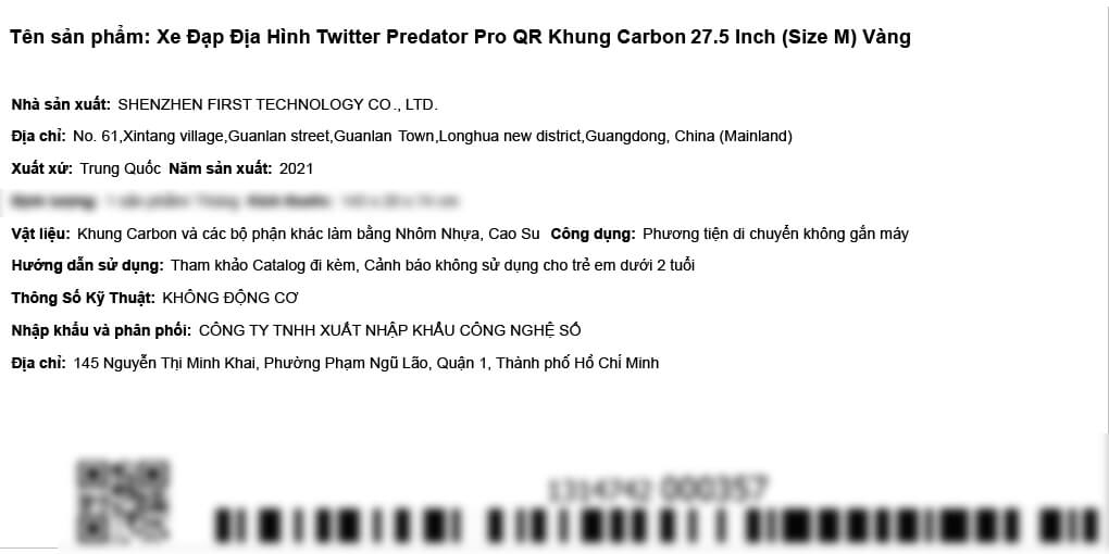 Xe Đạp Địa Hình MTB Twitter Predator Pro QR 27.5 inch Size M