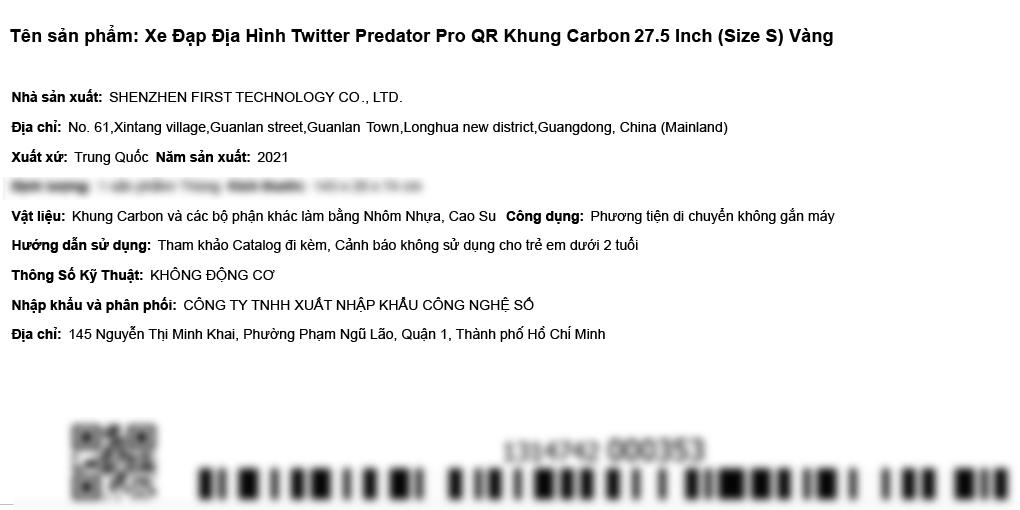 Xe Đạp Địa Hình MTB Twitter Predator Pro QR 27.5 inch Size S Màu Vàng