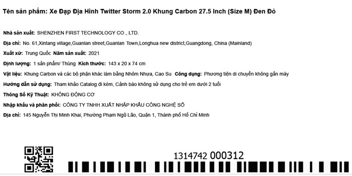 Xe Đạp Địa Hình MTB Twitter Storm 2.0 27.5 inch Size M Màu Đen - Đỏ