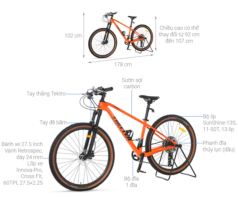 Xe Đạp Địa Hình MTB Twitter Warrior Pro Main 27.5 inch Size S