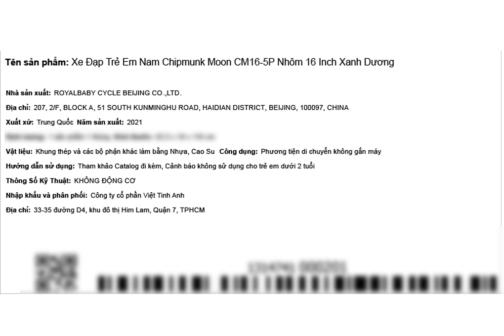 Xe Đạp Trẻ Em Chipmunk CM16-5P 16 inch Màu Xanh Dương