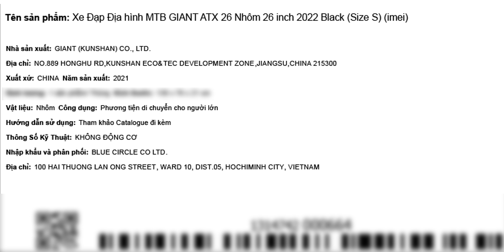 Xe Đạp Địa Hình MTB Giant ATX 26 (2022) 26 inch Size S Màu Đen