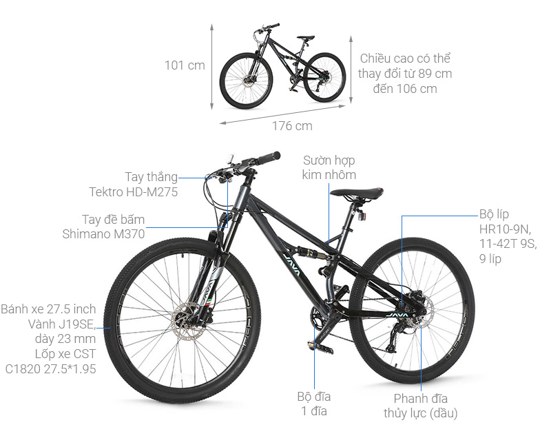 Xe Đạp Địa Hình MTB Java 650B-Furia-Sus-9S 27.5 inch Size M