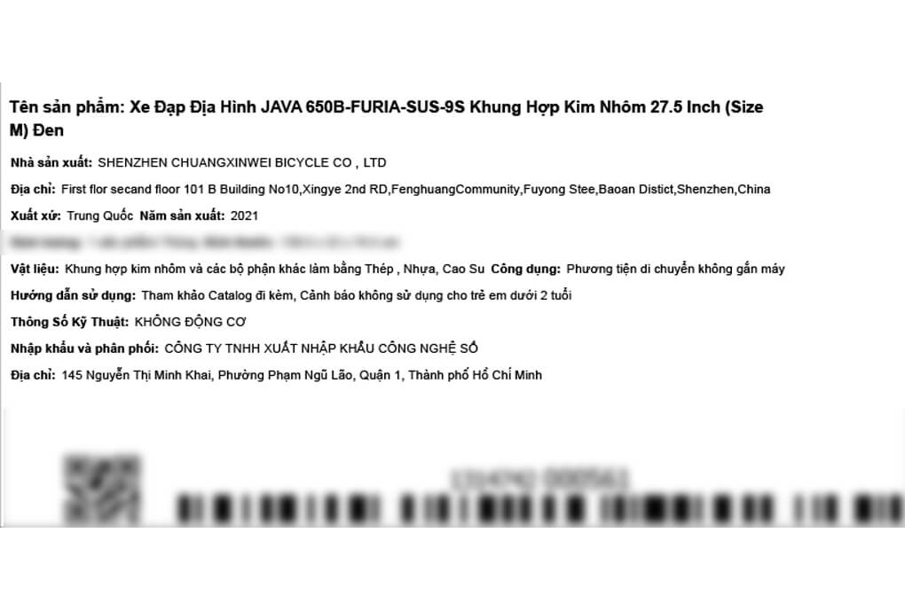 Xe Đạp Địa Hình MTB Java 650B-Furia-Sus-9S 27.5 inch Size M Màu Đen