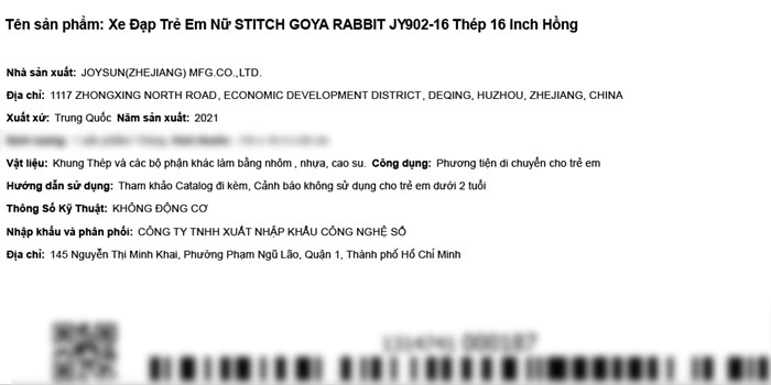 Xe Đạp Trẻ Em Stitch Goya Rabbit JY902-16 16 inch Màu Hồng