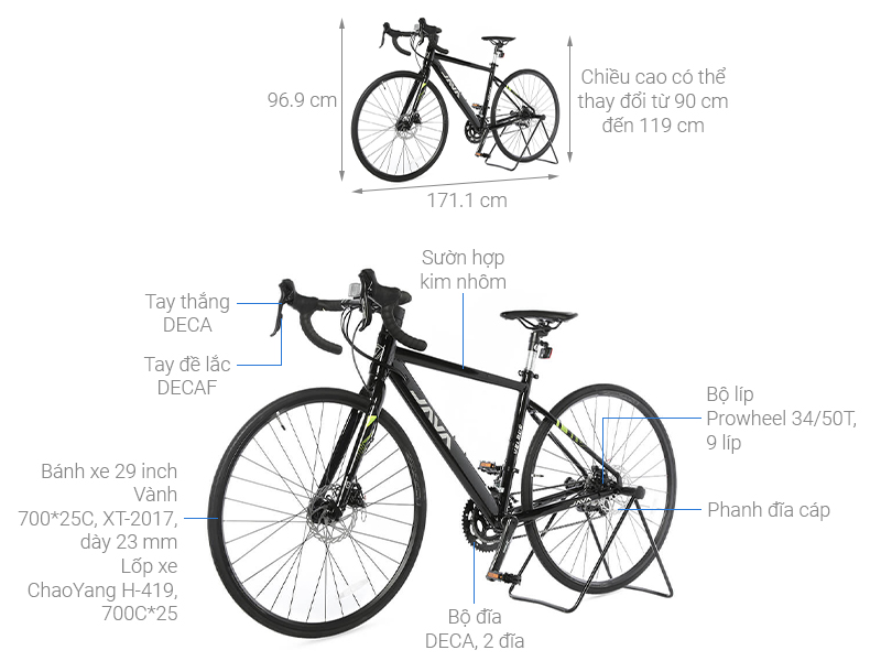 Xe Đạp Thể Thao Road Java 700C-Veloce-D 700C Size XS