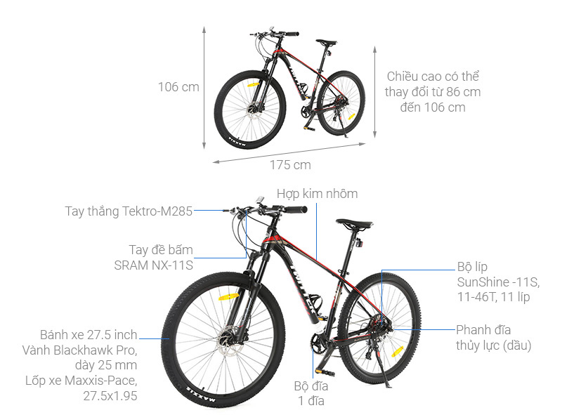 Xe Đạp Địa Hình MTB Twitter Blackhawk Pro (QR) NX-11S 27.5 inch Size M