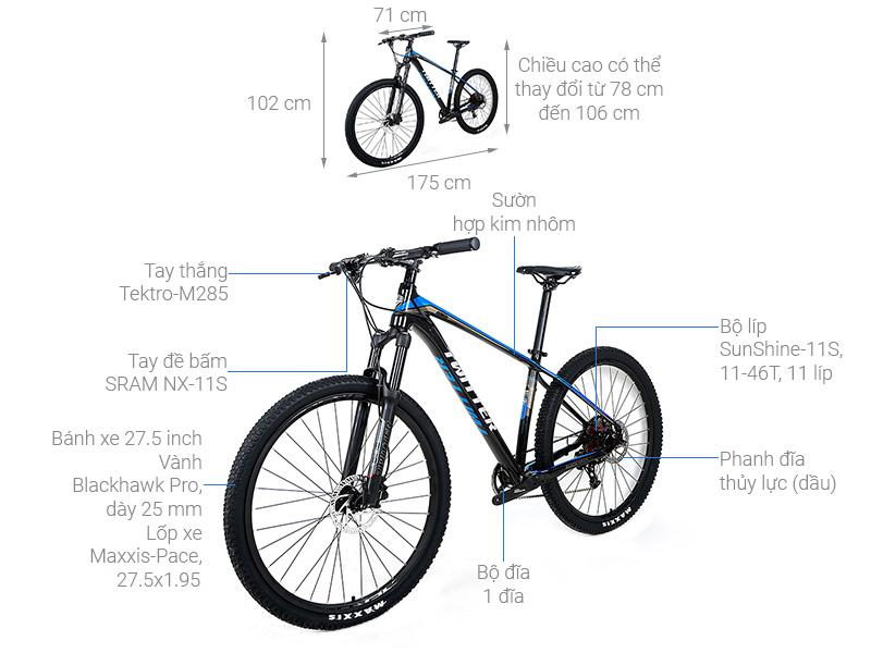 Xe Đạp Địa Hình MTB Twitter Blackhawk Pro (QR) NX-11S 27.5 inch Size S