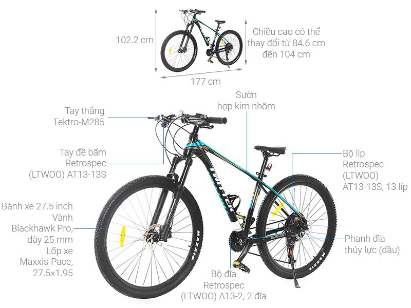 Xe Đạp Địa Hình MTB Twitter Blackhawk Pro (QR) RS-2*13S 27.5 inch Size M