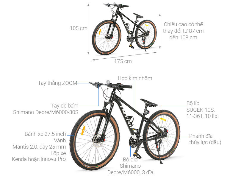 Xe Đạp Địa Hình MTB Twitter Mantis 2.0 M6000-30S 27.5 inch Size S