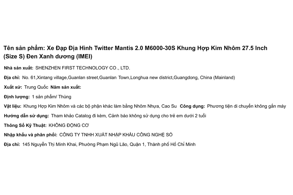 Xe Đạp Địa Hình MTB Twitter Mantis 2.0 M6000-30S 27.5 inch Size S Màu Đen - xanh dương