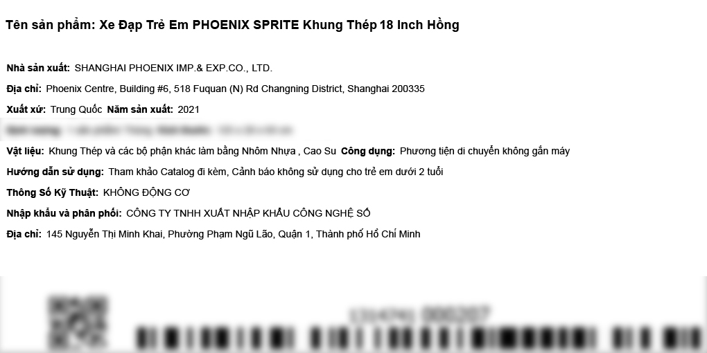 Xe Đạp Trẻ Em Phoenix Sprite 18 inch Màu Hồng