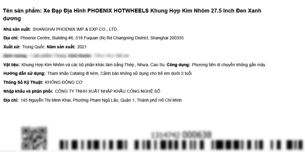 Xe Đạp Địa Hình MTB Phoenix Hotwheels 27.5 inch Màu Xanh đen
