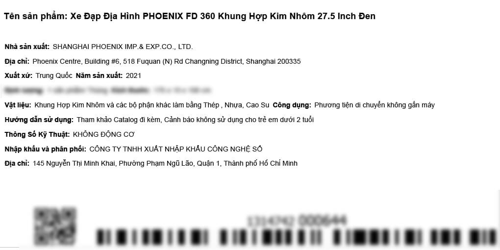 Xe Đạp Địa Hình MTB Phoenix FD 360 27.5 inch Màu Đen