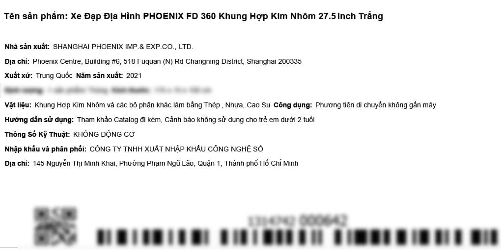 Xe Đạp Địa Hình MTB Phoenix FD 360 27.5 inch Màu Trắng