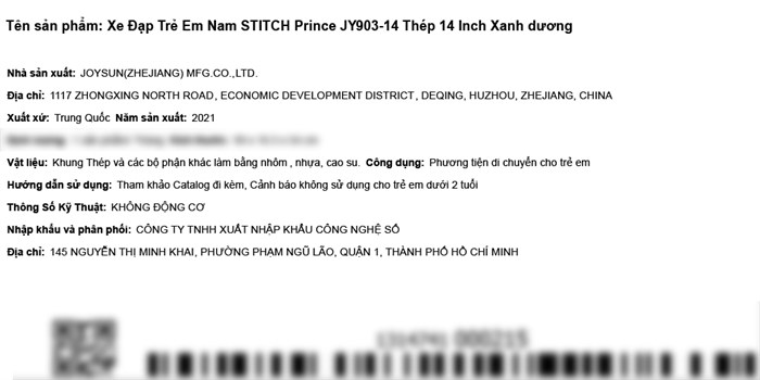 Xe Đạp Trẻ Em Stitch Prince JY903-14 14 inch Màu Xanh Dương
