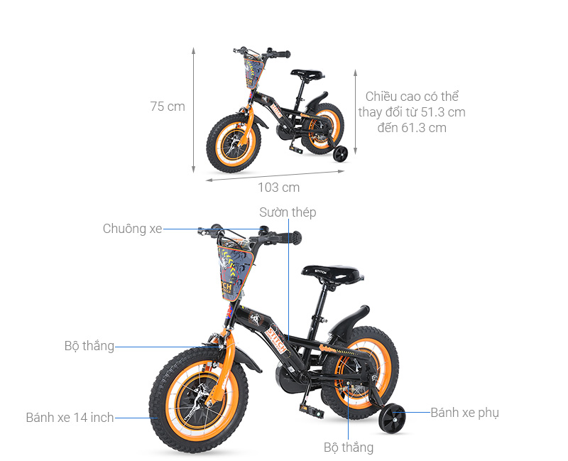 Xe Đạp Trẻ Em Stitch Wild Horse JY908-14 14 inch