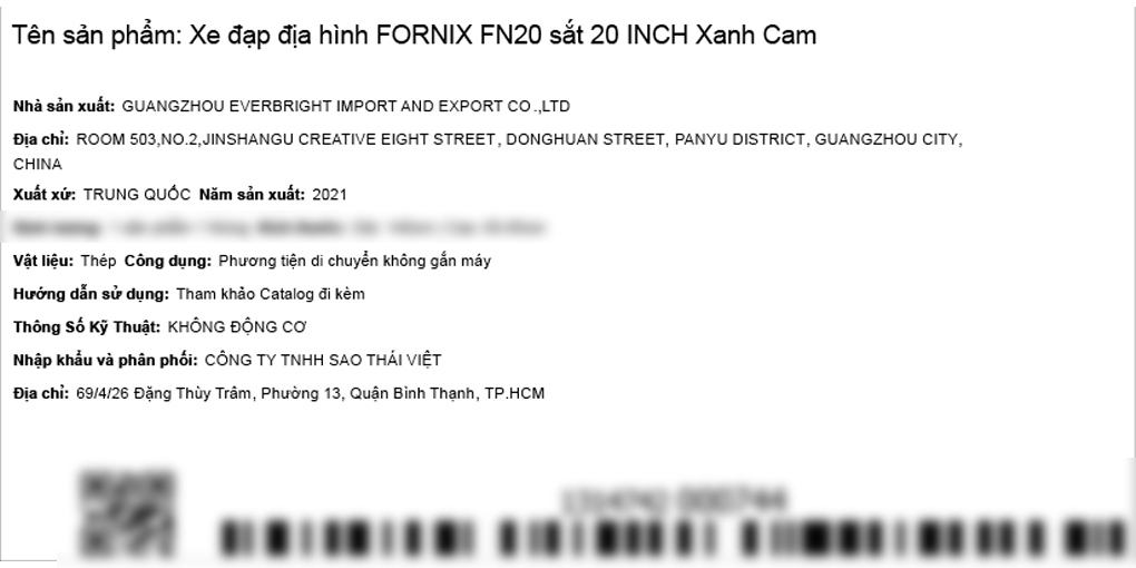 Xe Đạp Trẻ Em MTB Fornix FN20 20 inch Màu Xanh