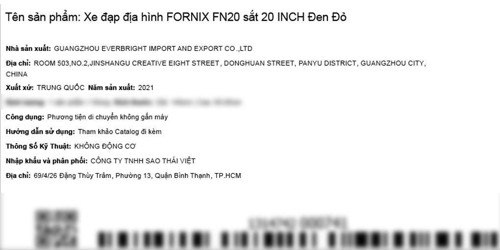 Xe Đạp Trẻ Em MTB Fornix FN20 20 inch Màu Đen - Đỏ