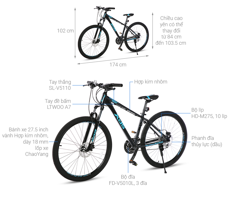 Xe Đạp Địa Hình MTB XDS Hacker 800 27.5 inch Size XS