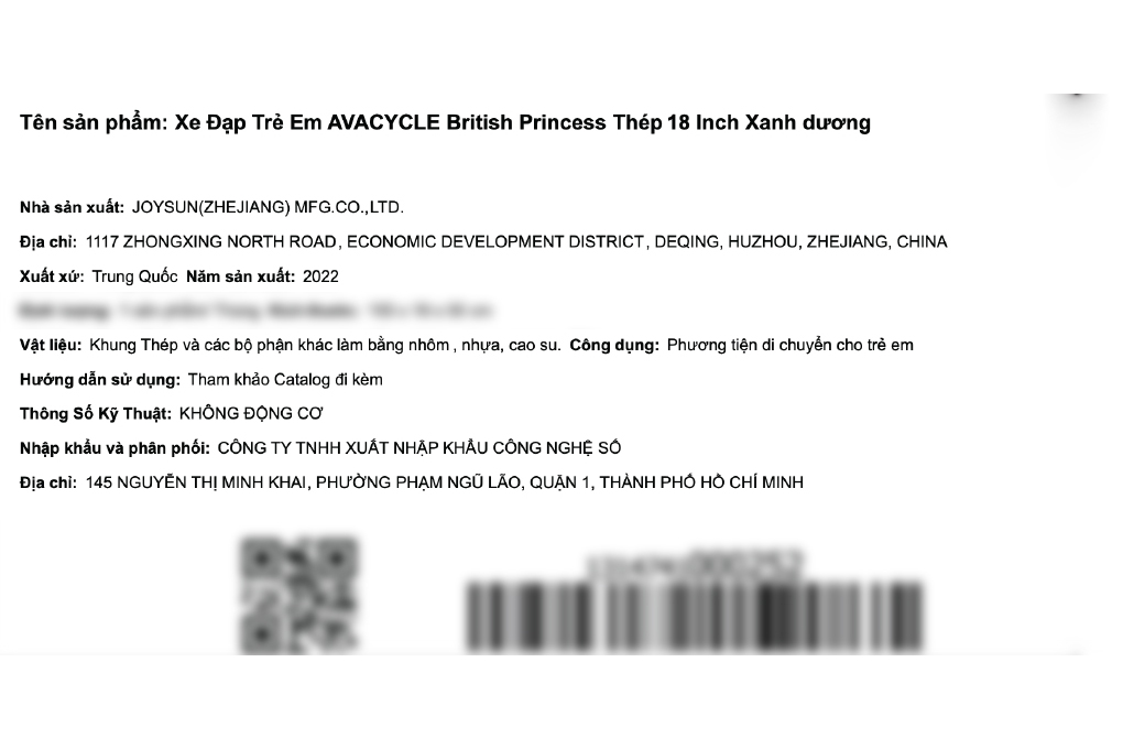 Xe Đạp Trẻ Em AVACycle British Princess JK904-18 18 inch Màu Xanh Dương