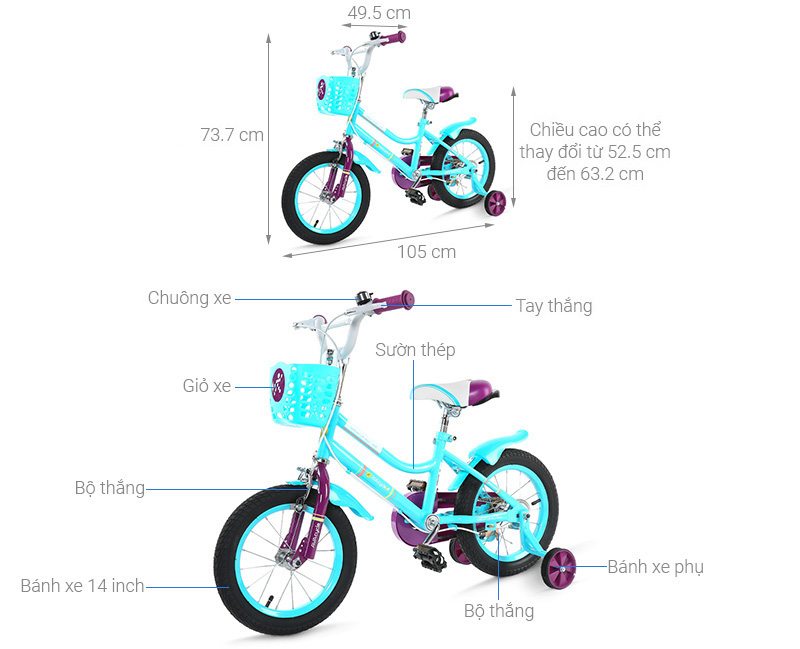 Xe Đạp Trẻ Em AVACycle British Princess JY904-14 14 inch