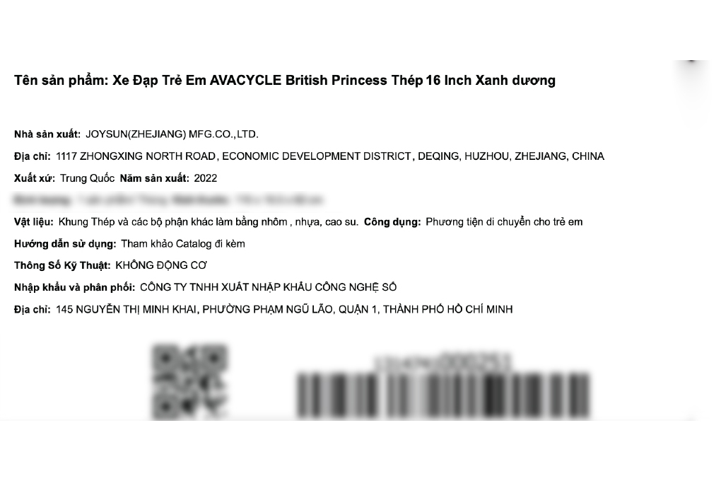 Xe Đạp Trẻ Em AVACycle British Princess JY904-16 16 inch Màu Xanh Dương
