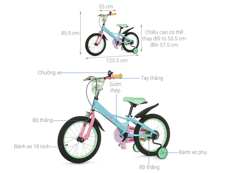 Xe Đạp Trẻ Em AVACycle Macaroon JK906-18 18 inch