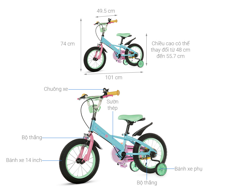 Xe Đạp Trẻ Em AVACycle Macaroon JY906-14 14 inch