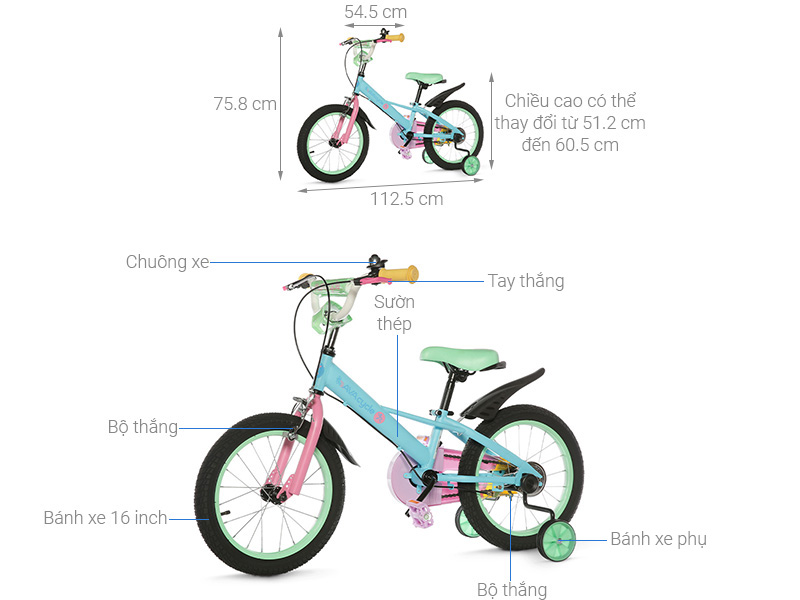 Xe Đạp Trẻ Em AVACycle Macaroon JY906-16 16 inch