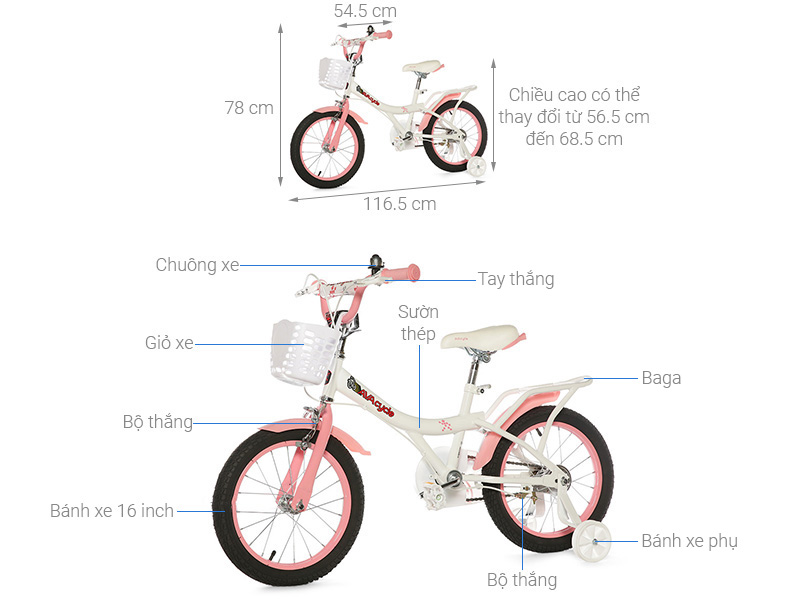 Xe Đạp Trẻ Em AVACycle Princess JY906-16 16 inch