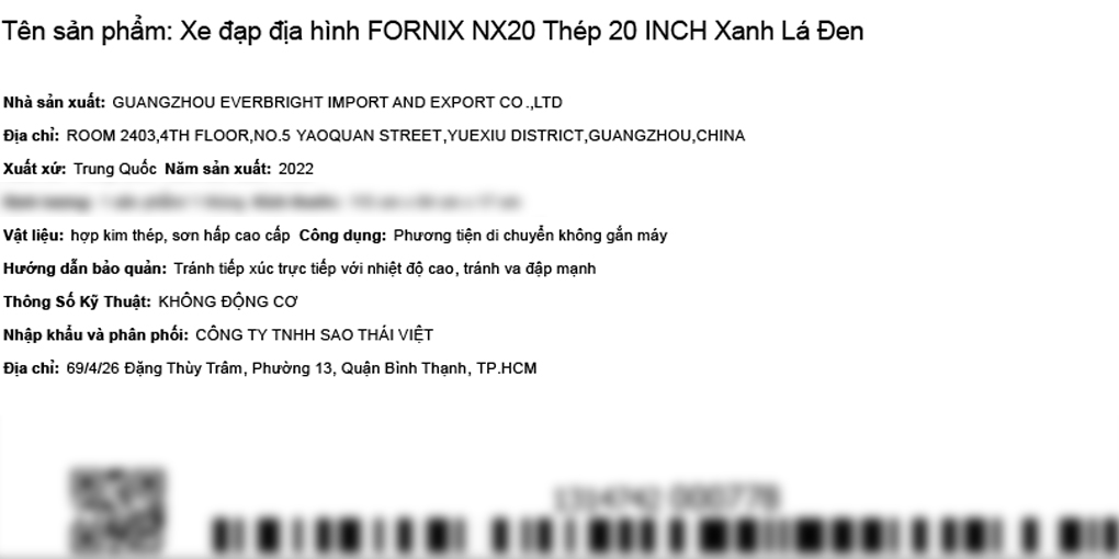 Xe Đạp Trẻ Em Fornix NX20 20 inch Màu Đen - Xanh lá