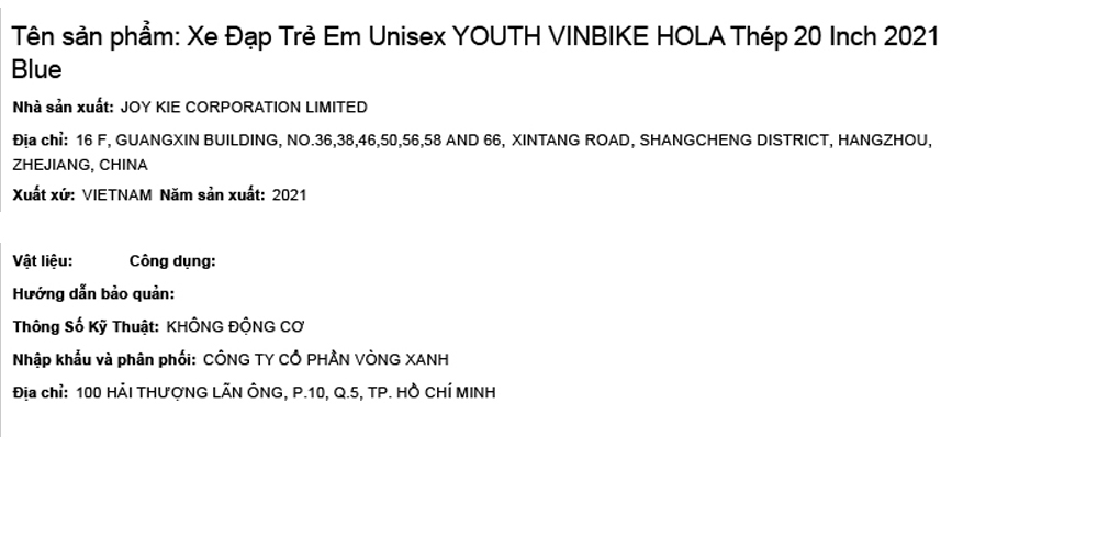 Xe Đạp Trẻ Em Vinbike Youth Hola (2021) 20 inch Màu Xanh Dương
