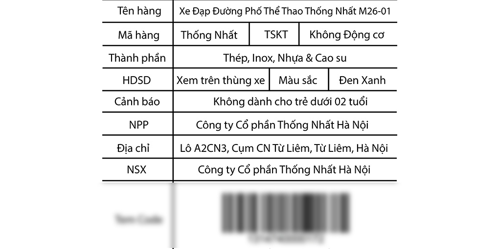 Xe Đạp Đường Phố City Thống Nhất M26-01 26 inch Màu Xanh đen