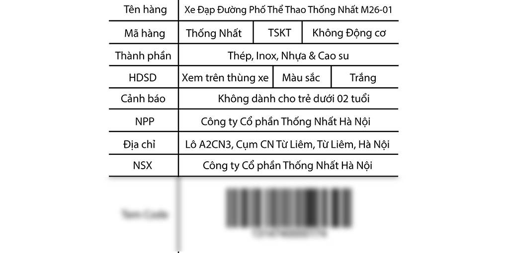Xe Đạp Đường Phố City Thống Nhất M26-01 26 inch Màu Trắng